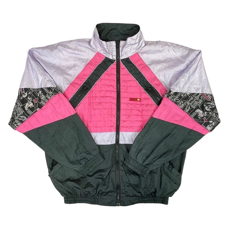 VTG 80s 90s Pink Lilac Black Egyptian Hieroglyph Ellesse Windbreaker Jacket XL