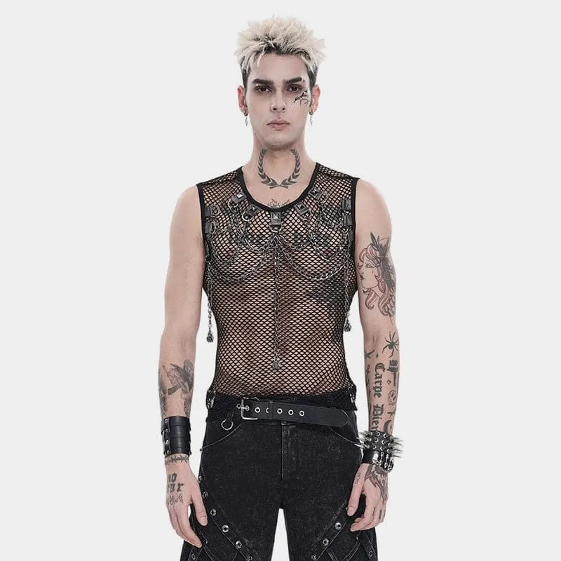 Herrlinne med punkmönster och nitkedja i mesh