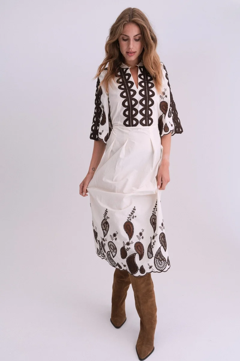 Gossia - Safinago Dress G2842 - Creme - Brown