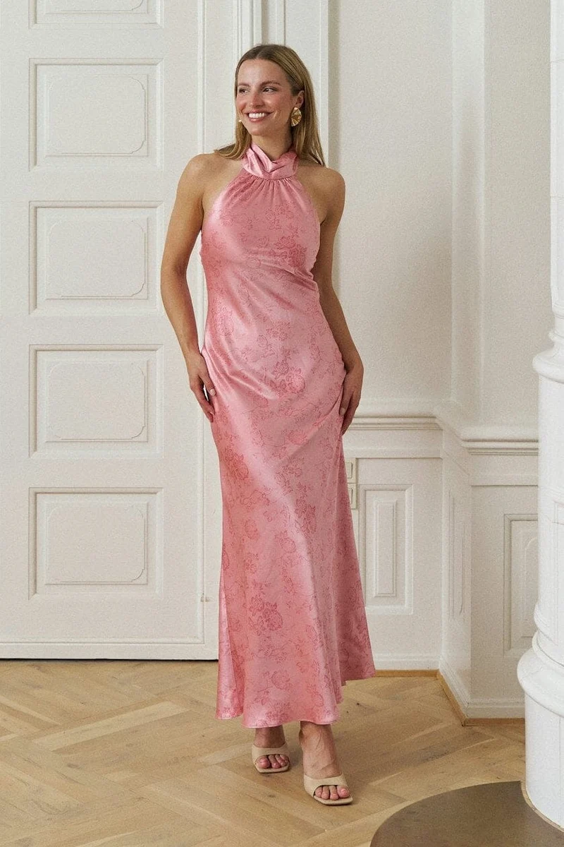 Neo Noir - Fiona Pattern Satin Dress 168367 - 754 - Light Pink