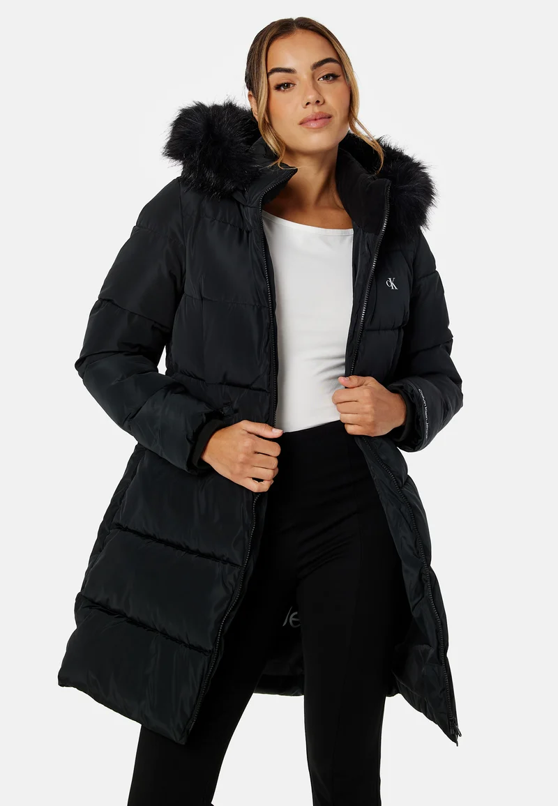 Faux Fur Hooded Fitted Long Jacket