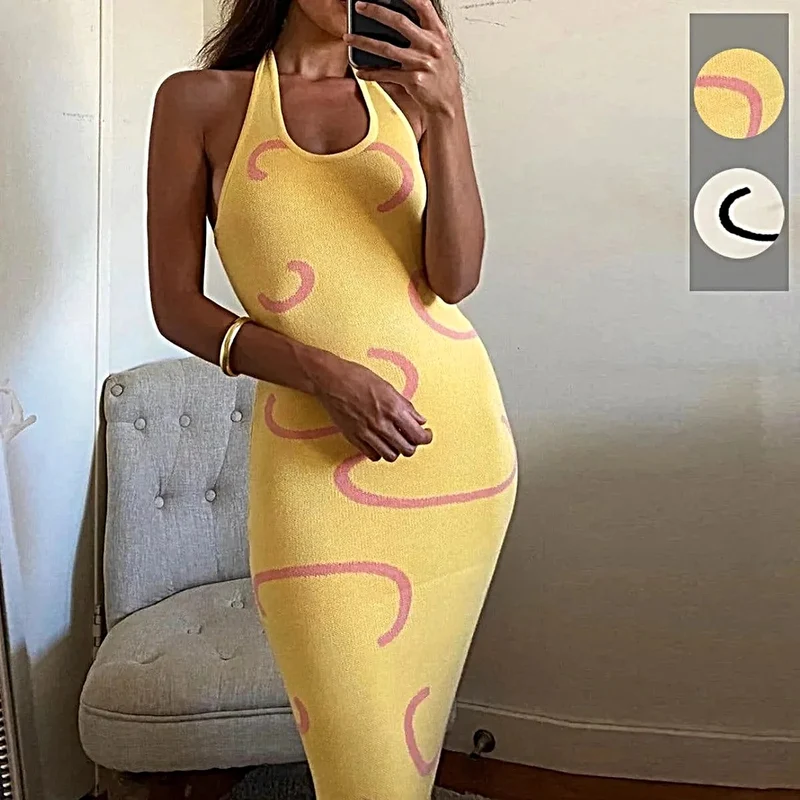 Elegant halterneck-tröja, lätt stretchig midistickad modell