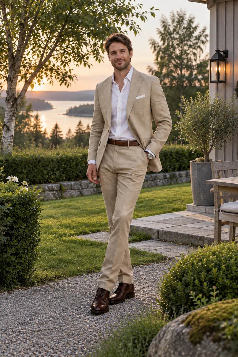Linnekostym Khaki Erla of Sweden