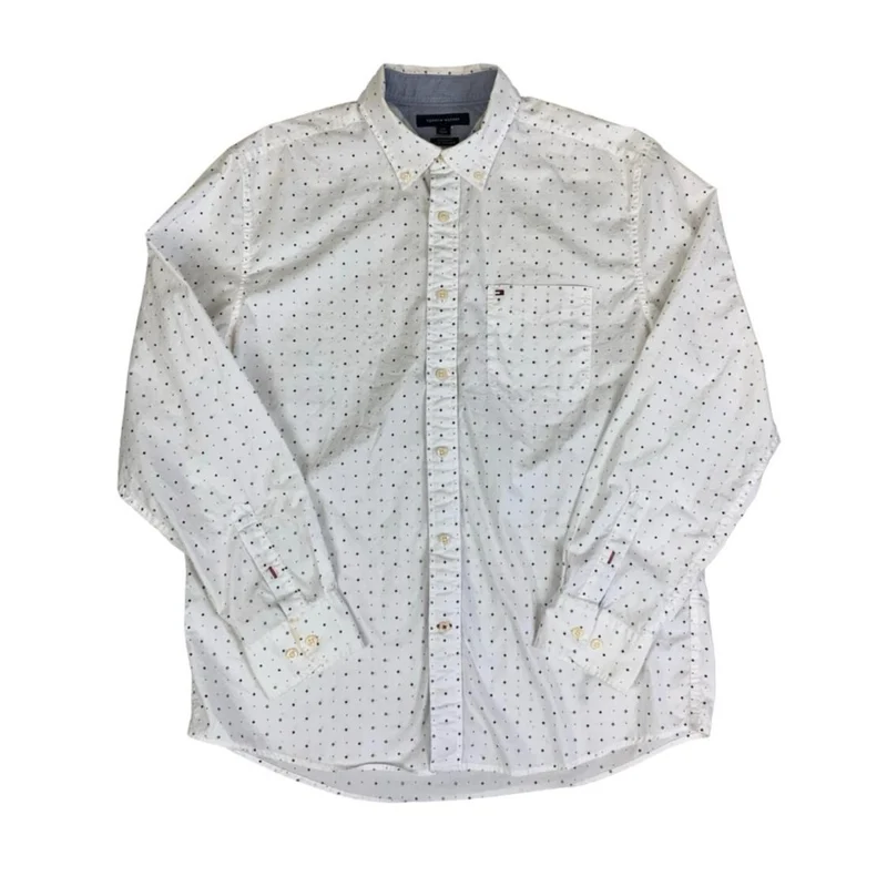 VTG 00S TOMMY HILFIGER MEN'S CLASSIC FIT WHITE LONG-SLEEVED SHIRT LARGE 45"