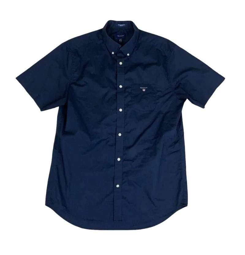 GANT REGULAR FIT SHORT SLEEVE BROADCLOTH BLUE DESIGNER SHIRT M 42"