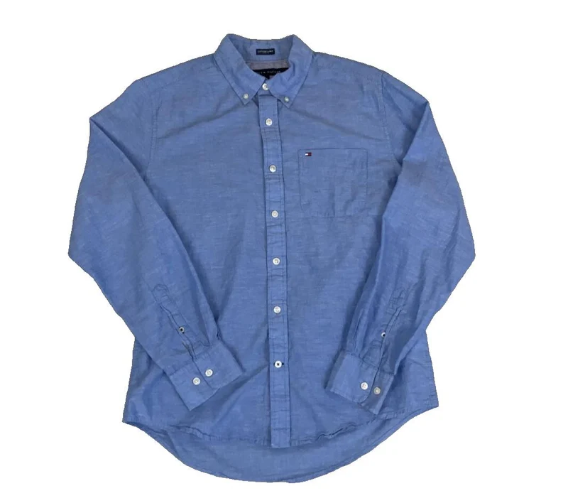 VTG TOMMY HILFIGER BLUE BOTTON DOWN LONG SLEEVED SHIRT MEDIUM