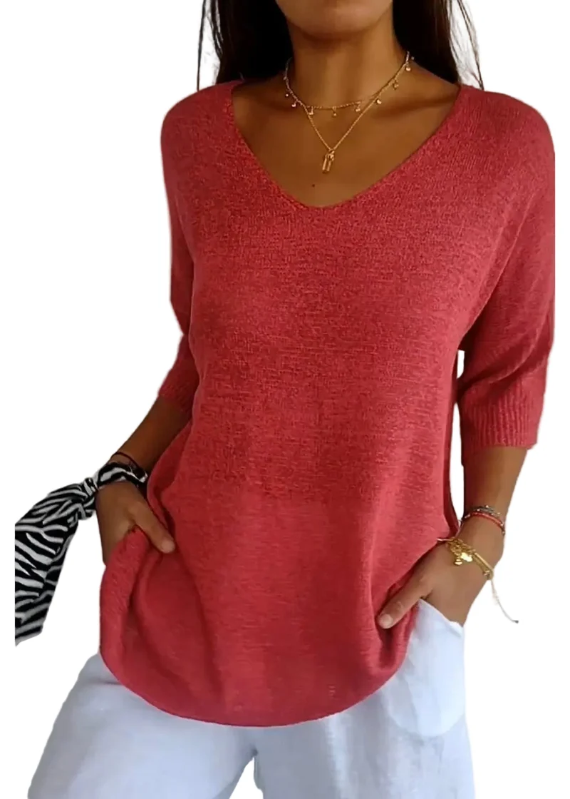 Kvinnors Plus Size Topp med V-ringning