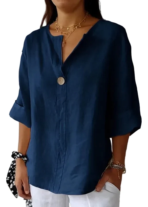 Plus Size Topp med V-ringning och Knappdetaljer