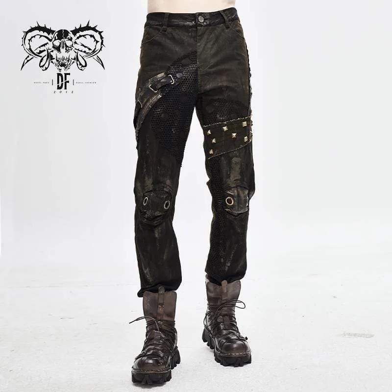 Herr Steampunk Mesh Nitar Öljetter Casual Byxor