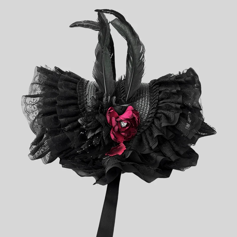 Dam Gothic Lolita Layered Flower Feather Hat