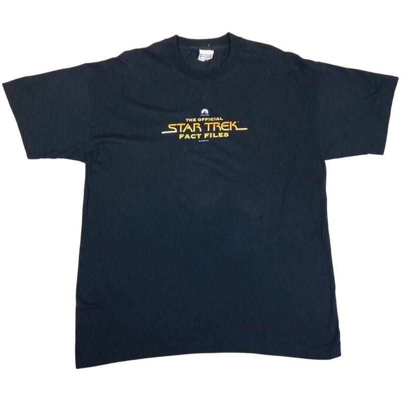 Vintage 1998 Black Star Trek Fact Files T-shirt L
