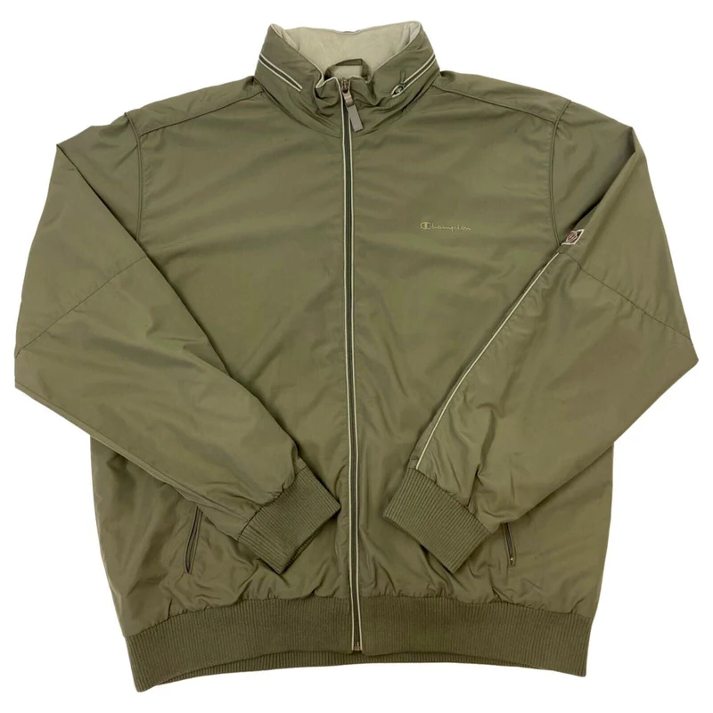 Vintage Y2K Khaki Green Embroidered Fleece Lined Champion Windbreaker Large