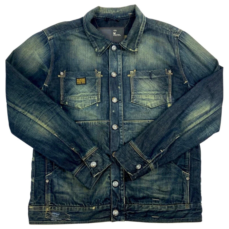 Vintage Y2K Blue Distressed Acid Wash G-Star Denim Jacket L