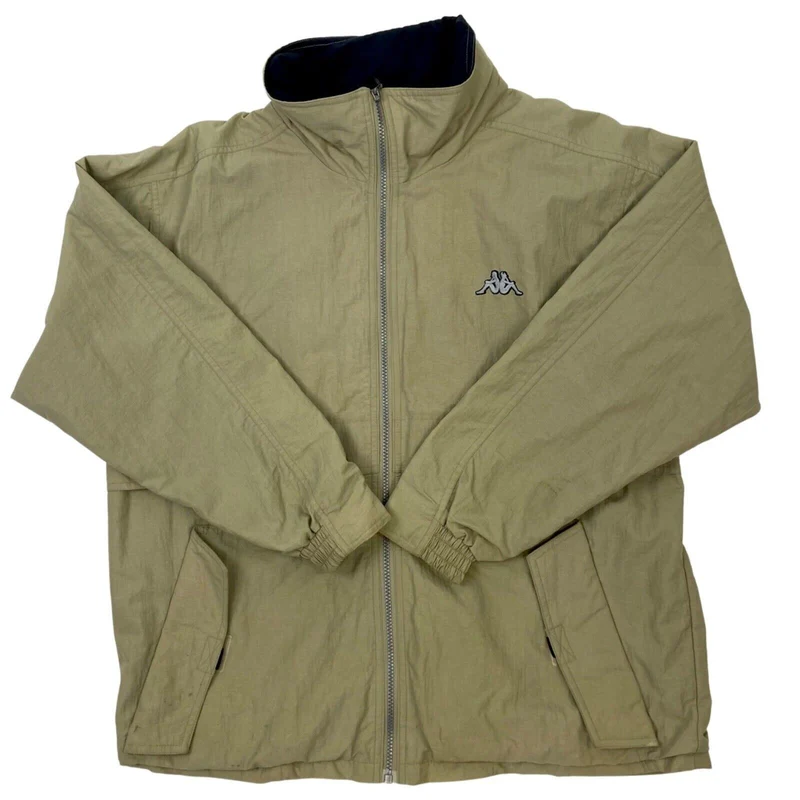 Vintage 1990s Beige Kappa Zip Down Embroidered Coat Outdoor Jacket Extra Large