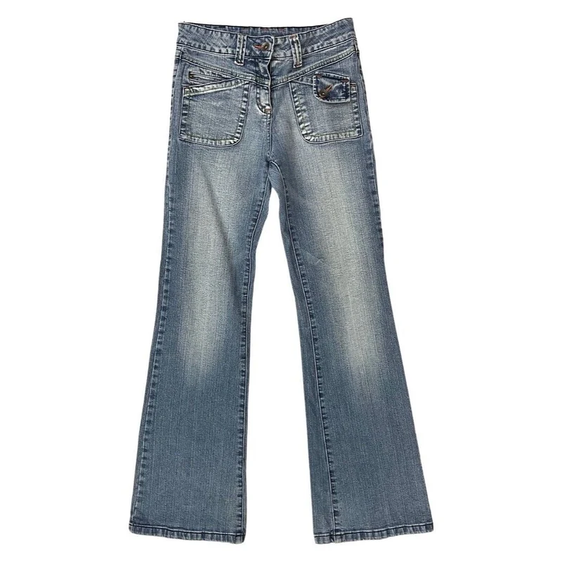 Vintage 90s 00s Y2K Blue Denim Distressed Flared Jeans 6 XS