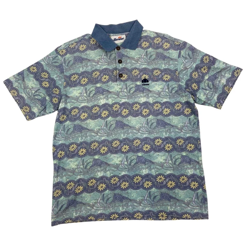 Vintage 90s Blue Green Sergio Tacchini Patterned Polo M