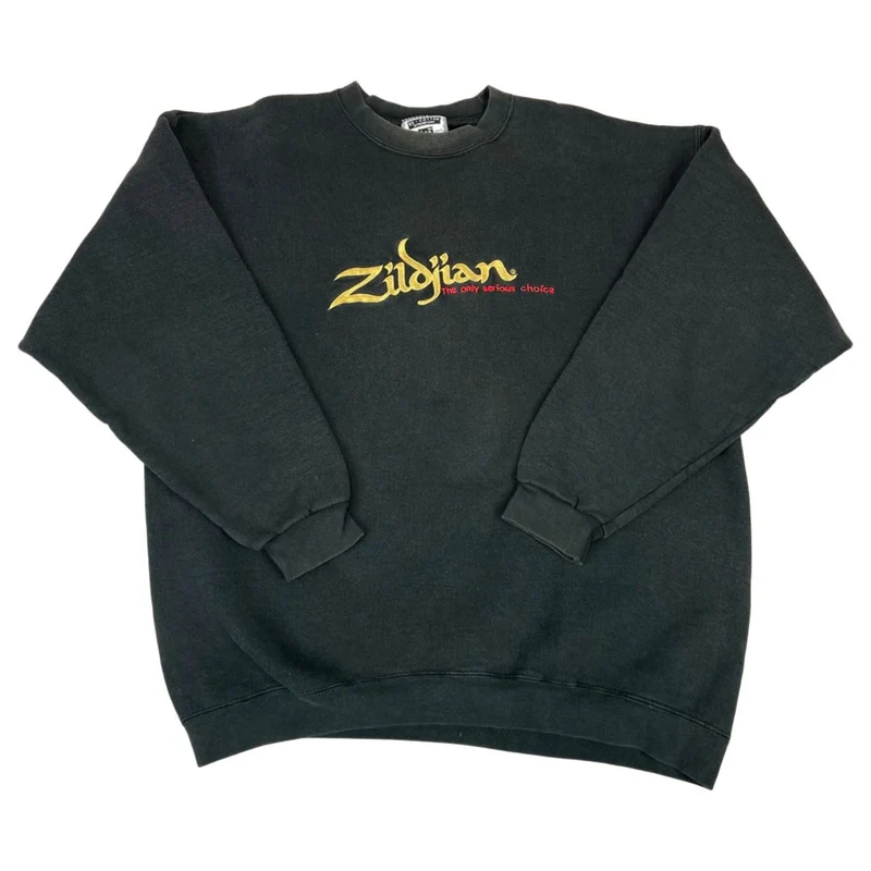 Vintage Rare 90s Black Embroidered Zildjian Crew Neck Lee Jumper XL