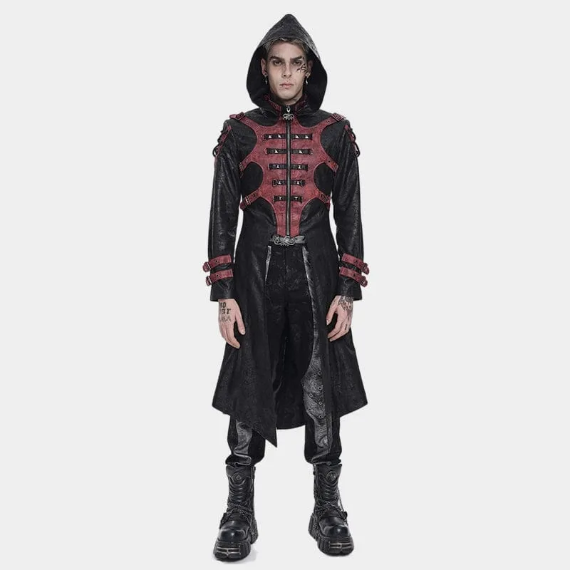 Herr Punk Nit Buckle Strap Hoodie Jacket Svart
