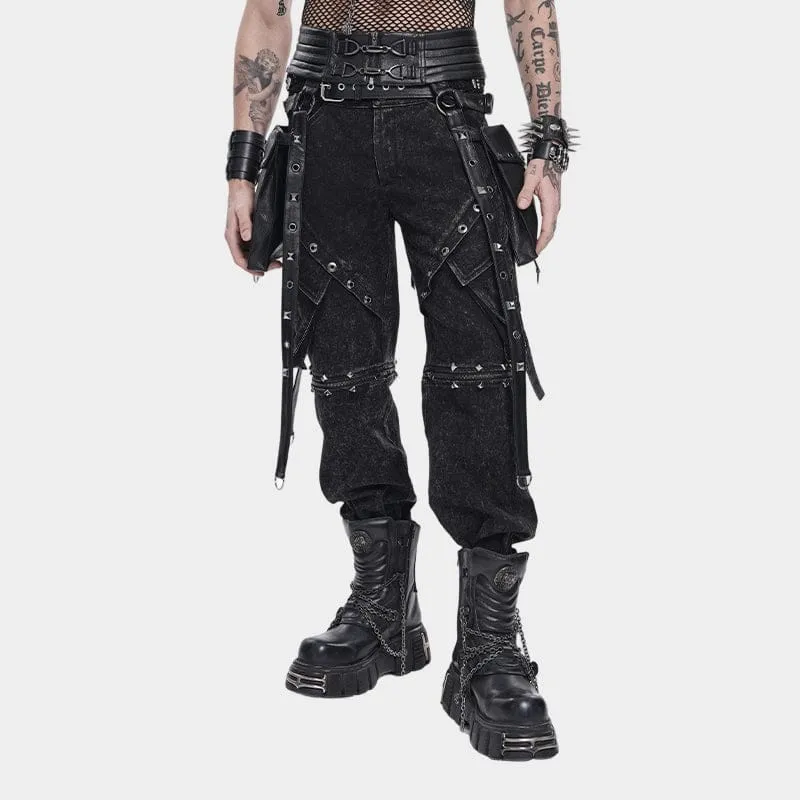 Herr Punk Rivet Strappy Harness Belt med påsar Svart