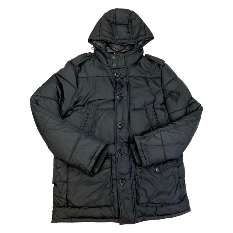 Vintage 2000s Black Tommy Hilfiger Hooded Puffa Outdoor Jacket Extra Large