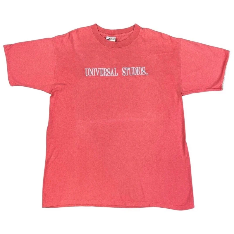 Vintage 90s Pink Embroidered Universal Studios Oversized T-shirt L