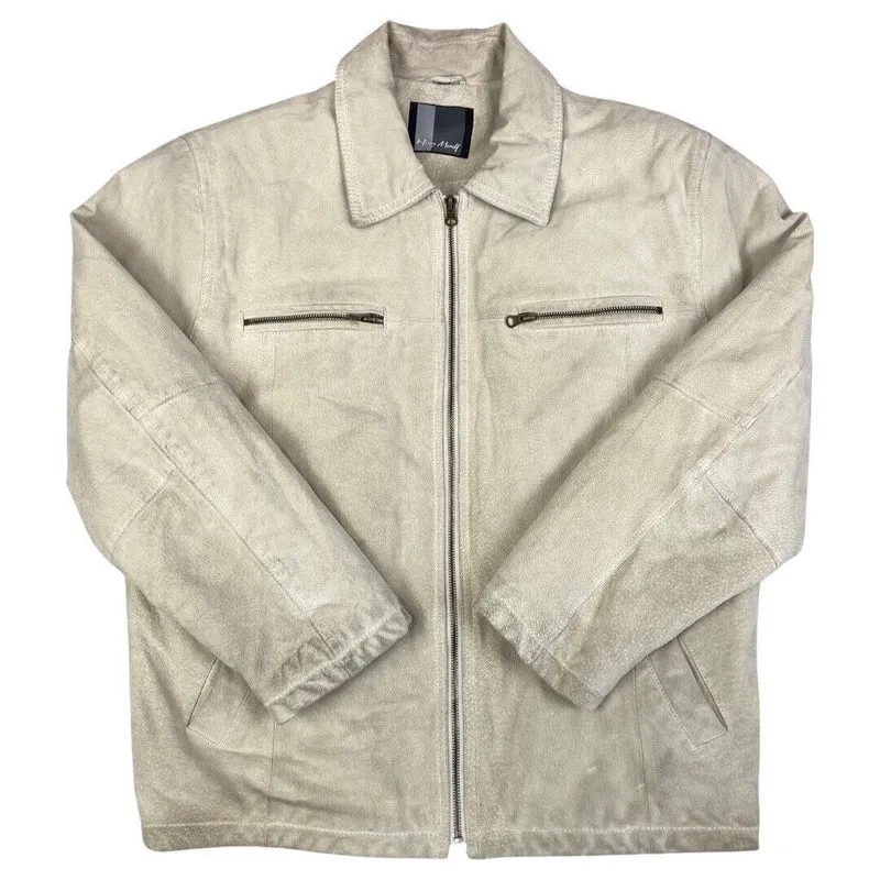 Vintage 90s Cream Leather Zip Down Jacket L