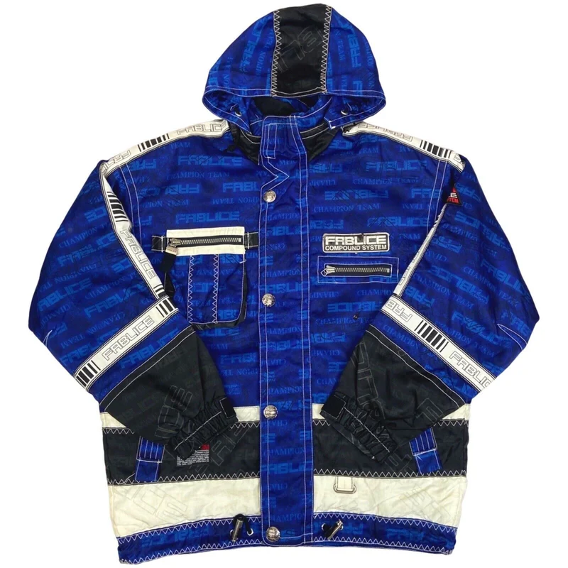 Vintage 1990s Blue Fablice Hooded Ski Outdoor Jacket Coat Extra Large