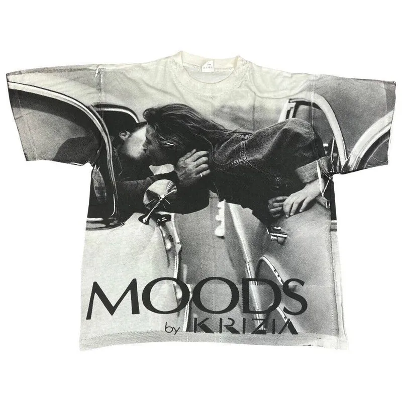 Vintage Super Rare 90s Black White Moods by Krizia All Over Print T-shirt XL