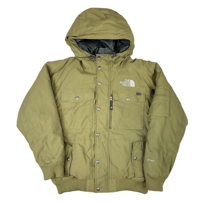 Vintage 90s Khaki Green The North Face Hooded Puffer Coat Outdoor Jacket Large