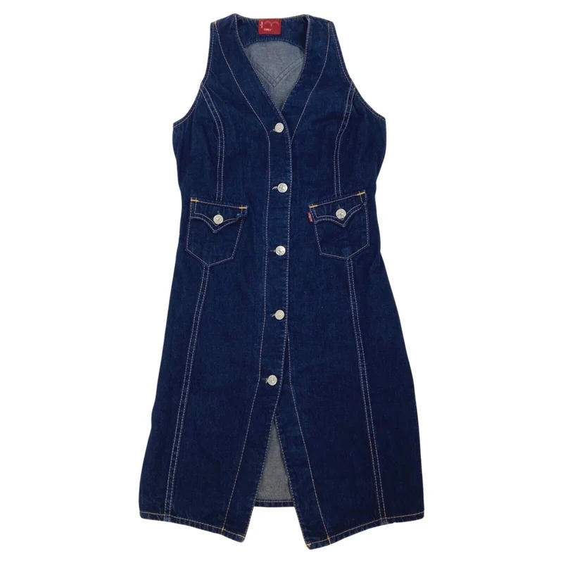 Vintage Y2K Levi’s Type 1 Dark Denim Button Down Dress 10 S
