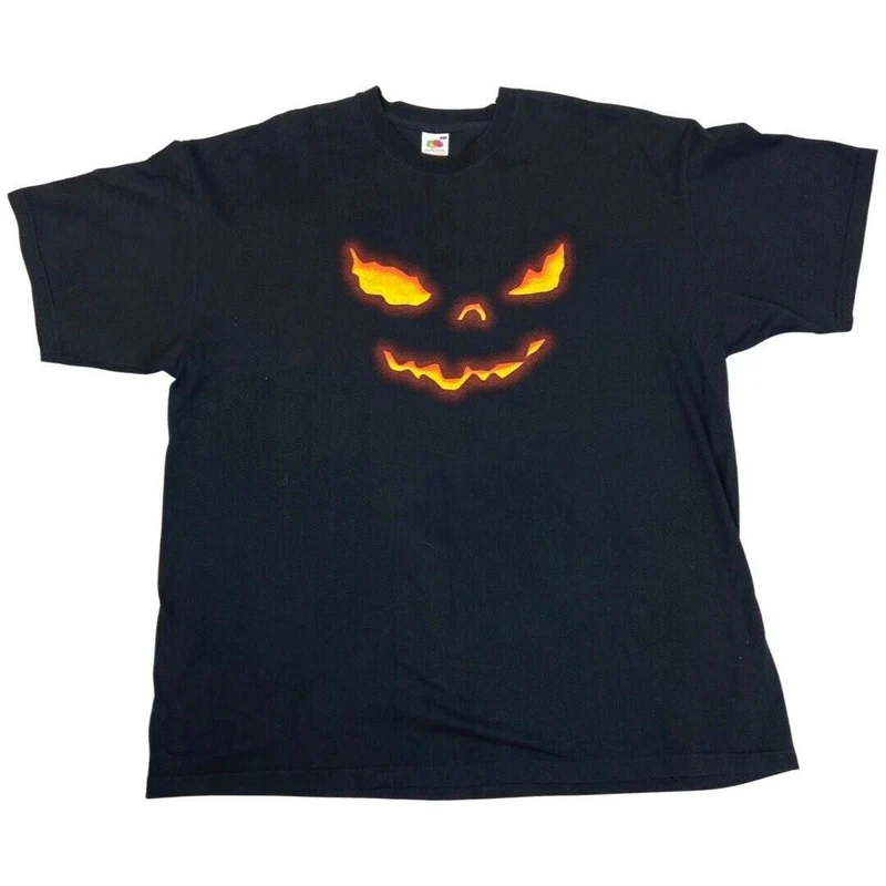 Vintage 90s 00s Black Orange Helloween Double Graphic T-shirt XL