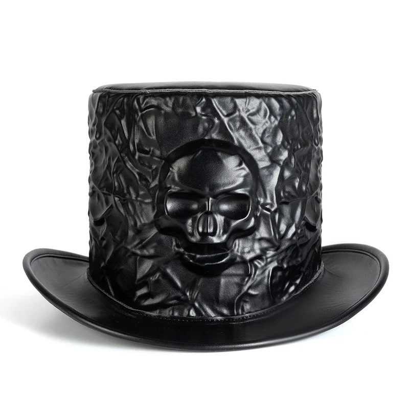 Unisex gotisk dödskalle präglad krullad hög hatt
