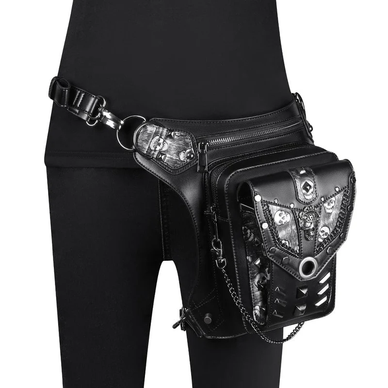 Unisex Punk Midjeväska med Skull Chain