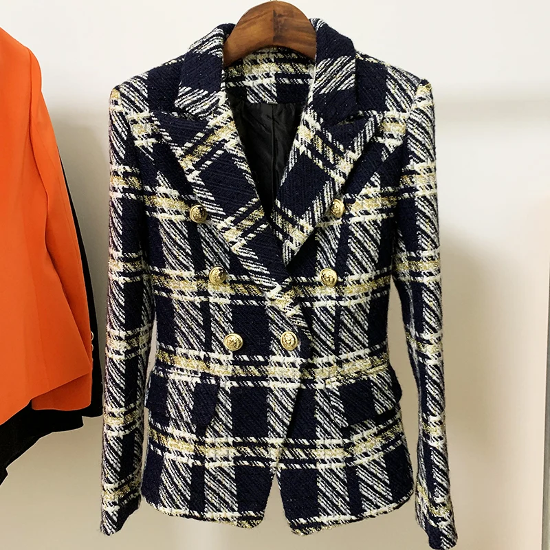 Double Breasted Navy Tweed Blazer