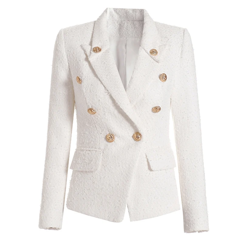 Double Breasted White Tweed Blazer