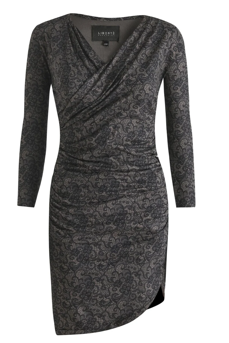 Liberte - Alma-Ls-Wrap-Dress - Black Grey Lace