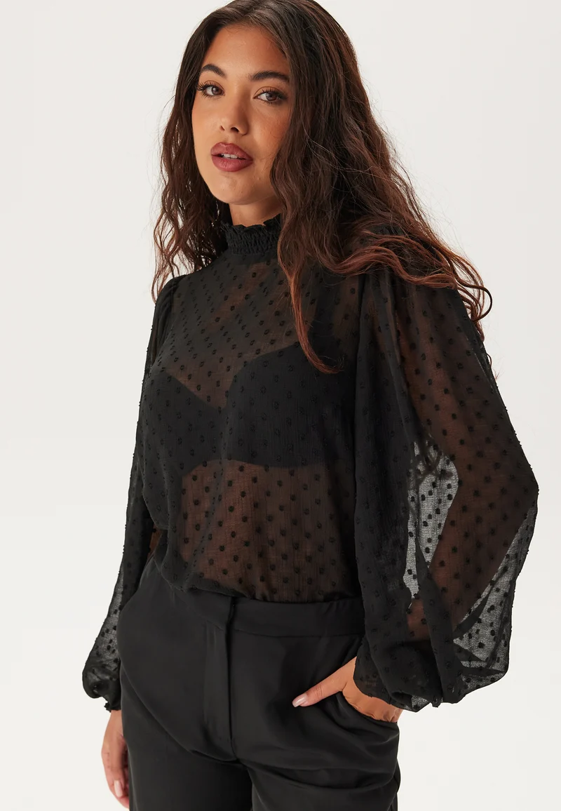 High Neck Dobby Blouse