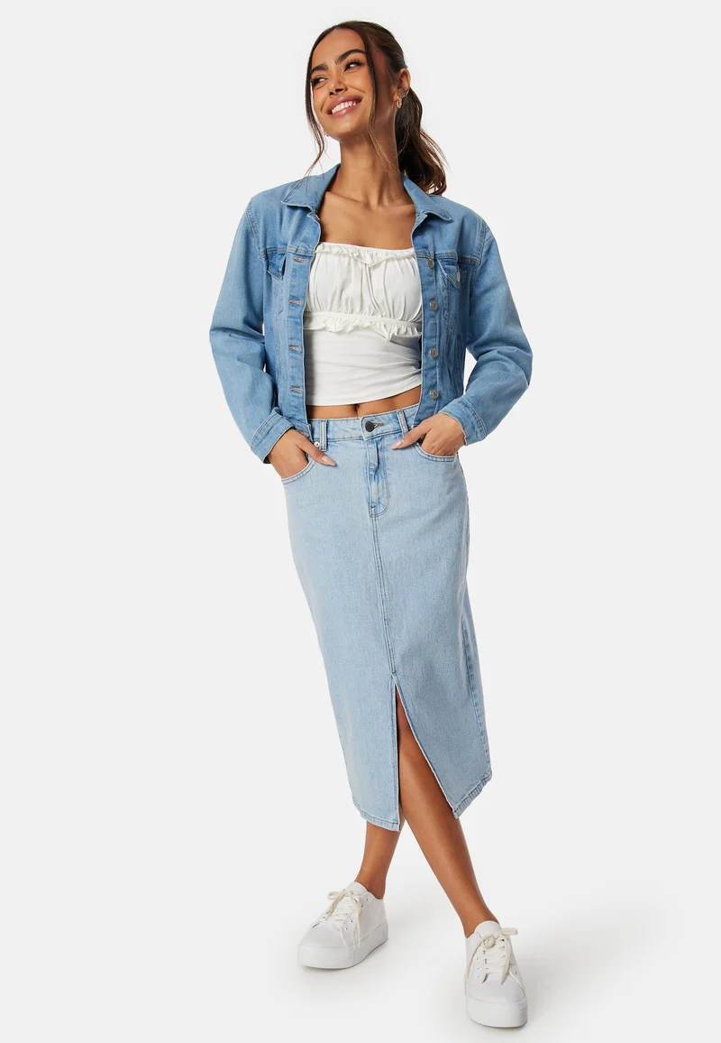 Denim Midi Slit Skirt