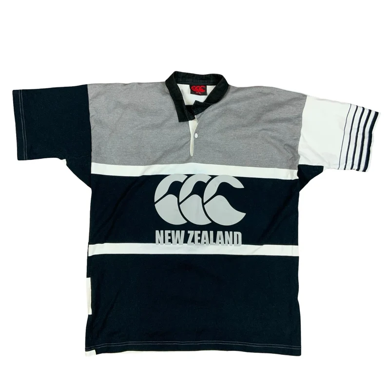 Canterbury Of New Zealand Grey White Black Button-Up Heavyweight Polo T-Shirt XL