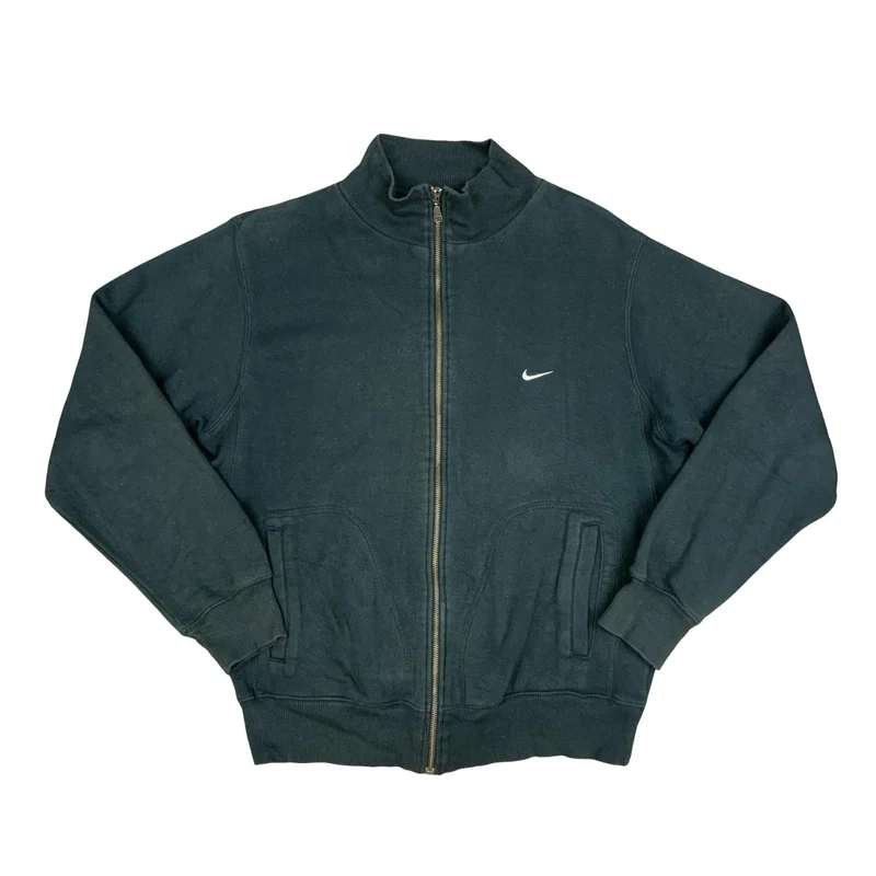Vintage Y2K Silver Tag Black 'Nike' Full Zip-Up Sweatshirt Track Jacket Medium