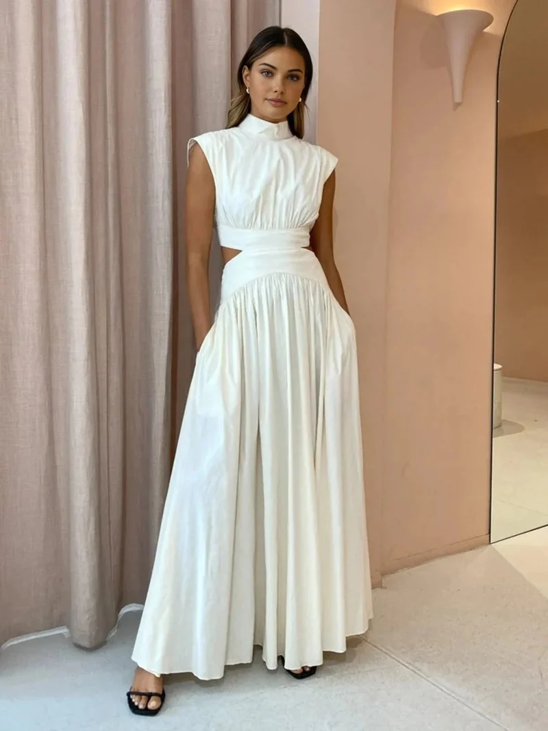 Sofia | Elegant Vit Långklänning Maxiklänning Dam med Cut Out