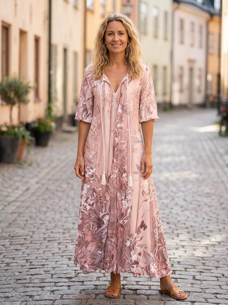 Sophie | Elegant Blommig Maxiklänning Dam med Spets