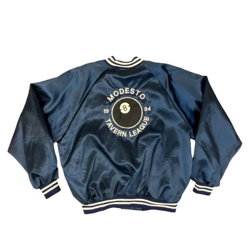 Vtg 1994 USA Modesto California Tavern League Pool Silky Nylon Bomber Jacket XXL