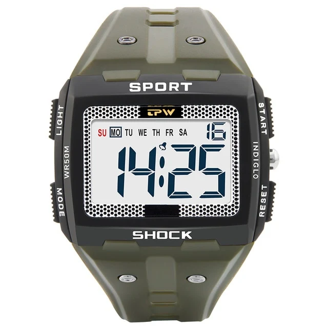 Big Numbers Men Sport Watch Digital Multifunction Alarm Chrono 5ATM Waterproof Back Light Square