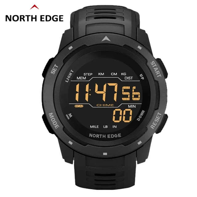 NORTH EDGE Men Digital Watch Men's Sports Watches Dual Time Pedometer Alarm Clock Waterproof 50M Digital Watch Military Clock