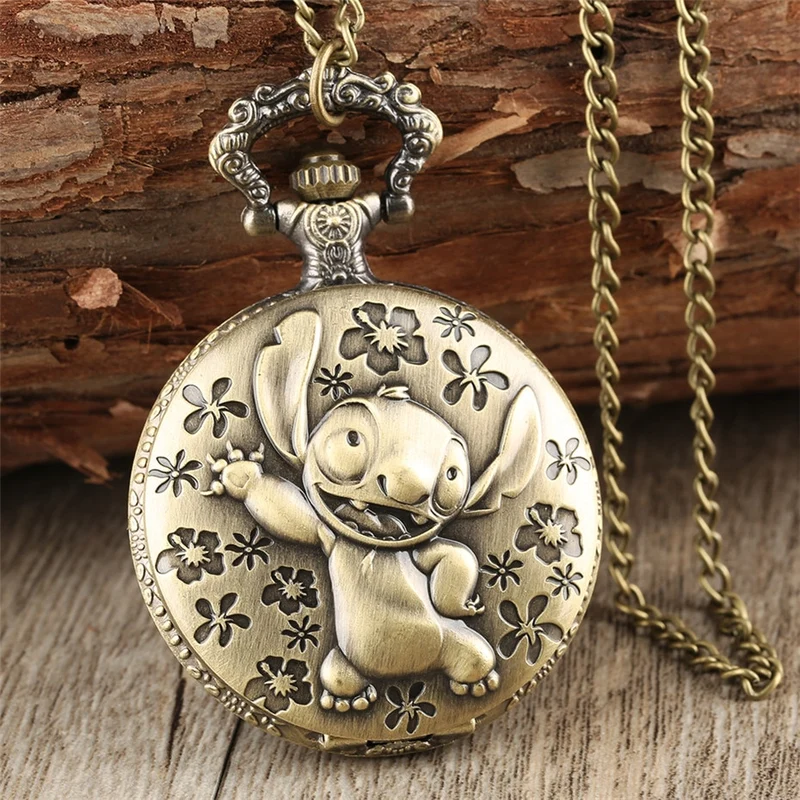 Brozne Cute Pocket Watch for Children Pendant Necklace Chain Quartz Pocket Clock Gifts for Boys Girls