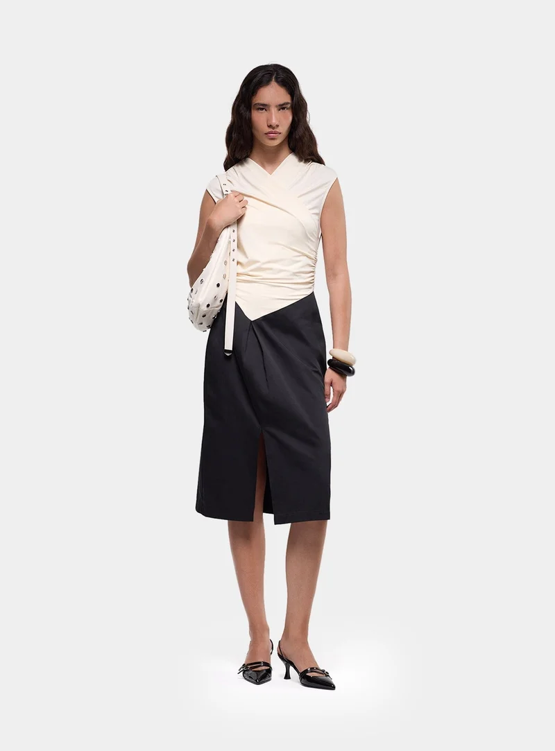 SELENE BLACK & ECRU MIDI DRESS