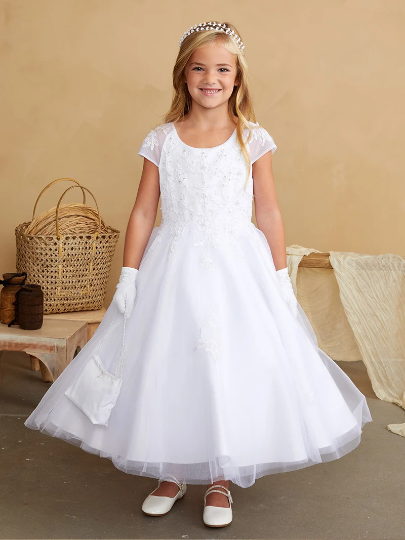 Flower Girl Keps ärm Spets Applique Klänning från TIPTOP KIDS - AS5847