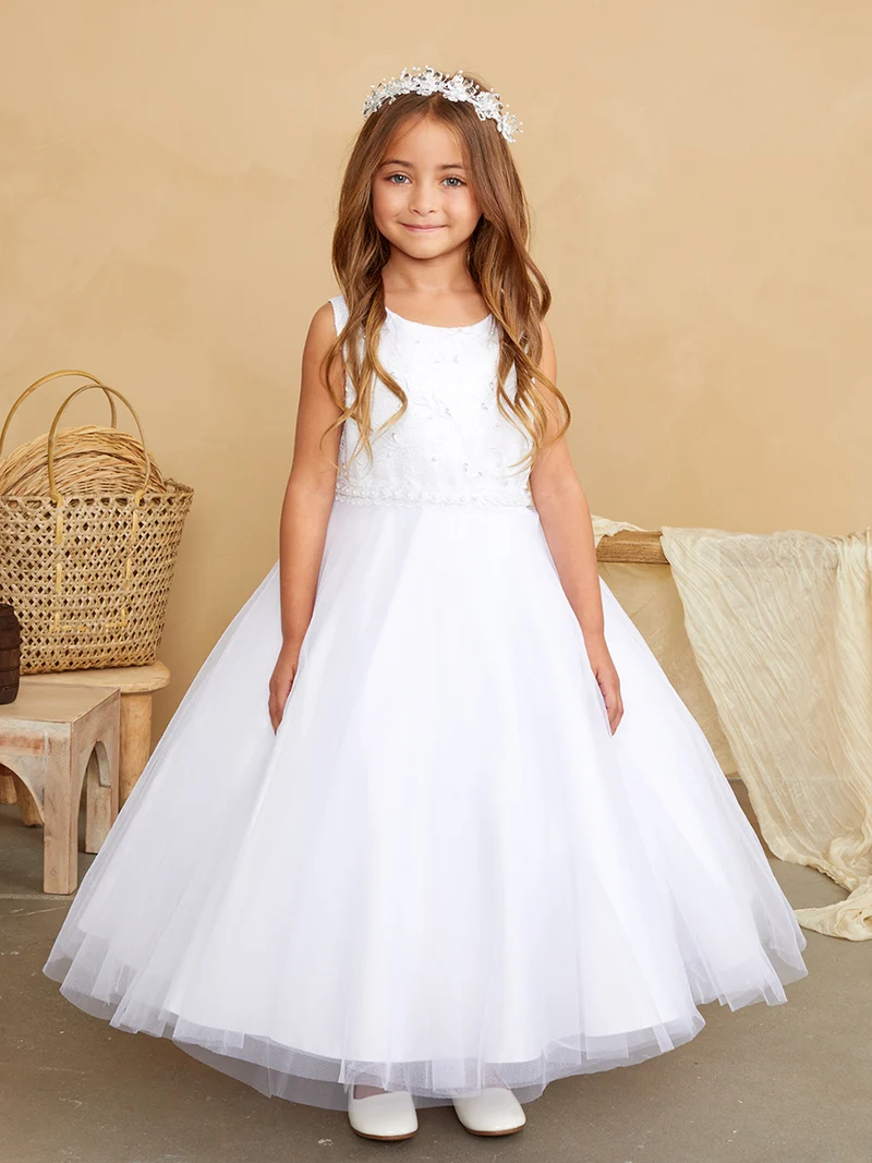 Flower Girl Tyll ärmlös spets livstyckesklänning från TIPTOP KIDS - AS5846
