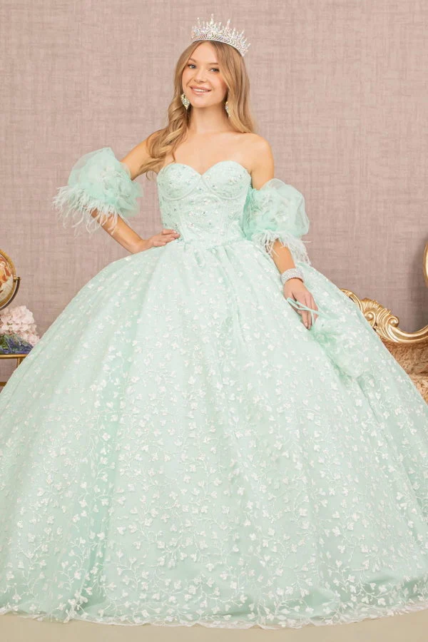 Jewel Strapless Quinceanera-klänning med puffärmar från Elizabeth K - GL3176